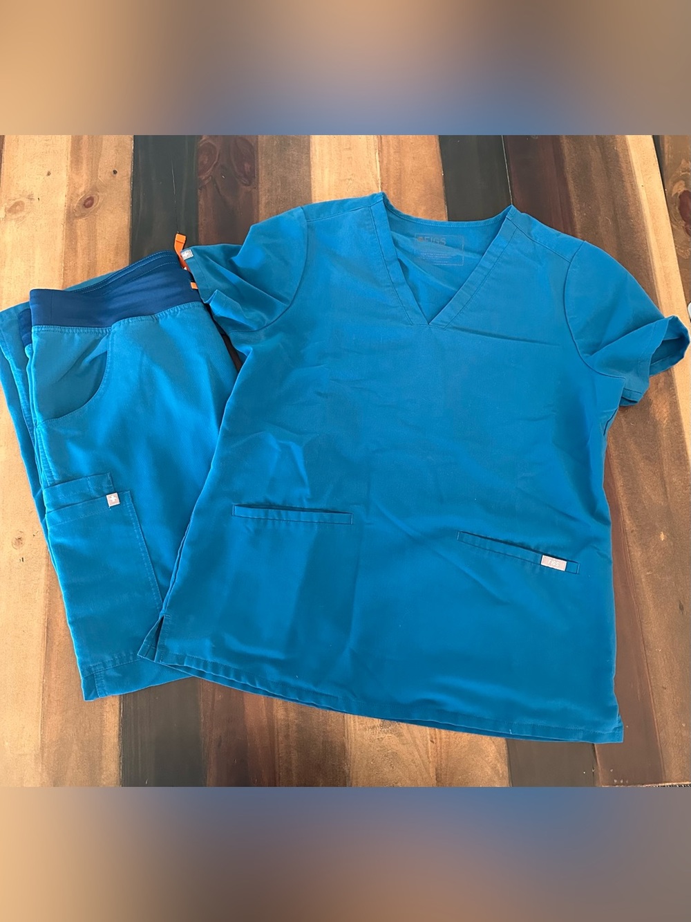 Figs Blue Scrub Top and Pants Set